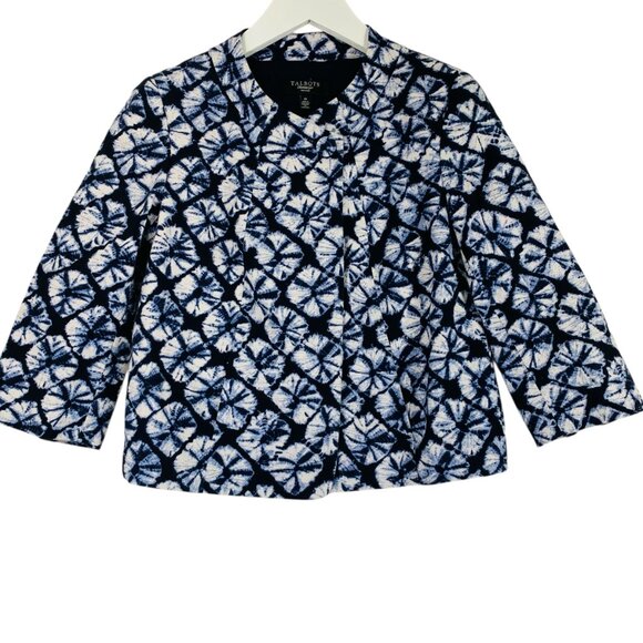 TALBOTS Women's cropped blue print Blazer Jacket 3/4sleeve Sz 4p - Picture 3 of 14